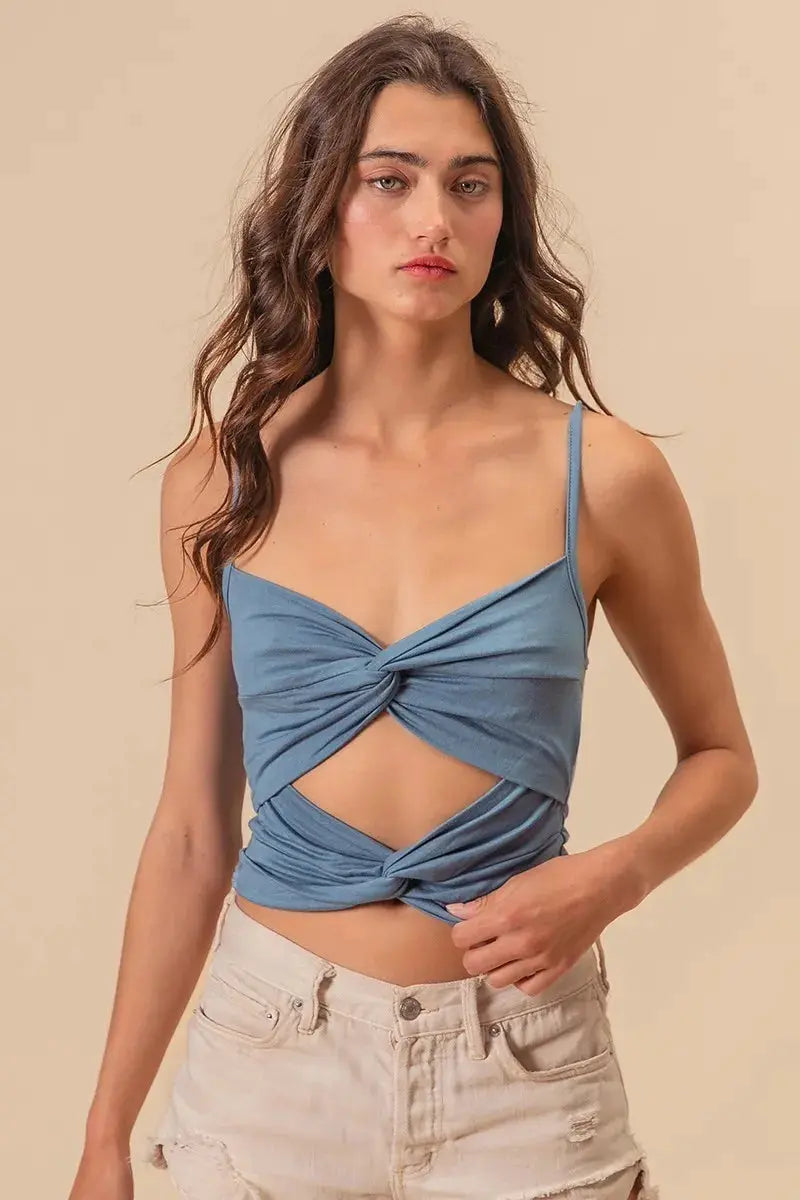 BiBi Rayon Span Jersey Knit Double Twist Front Cami Top - Love Salve